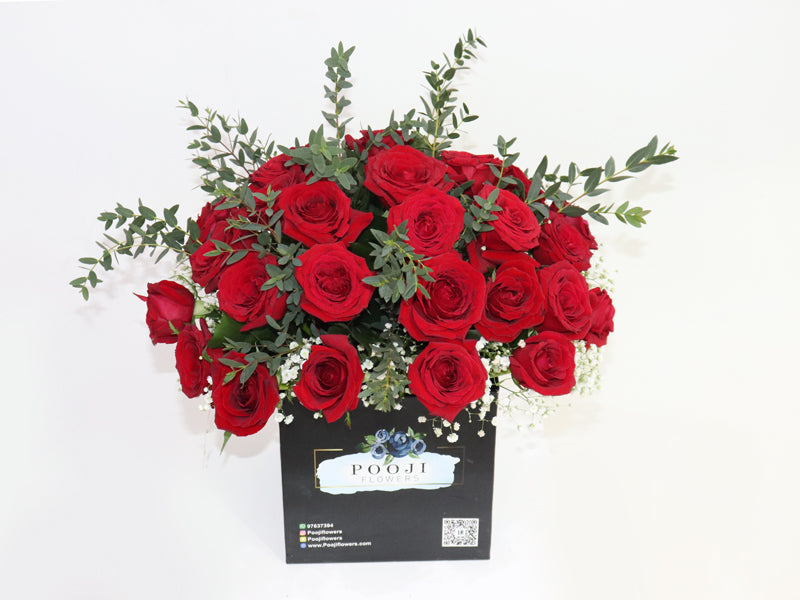 Pooji Box Red Roses Arrangement