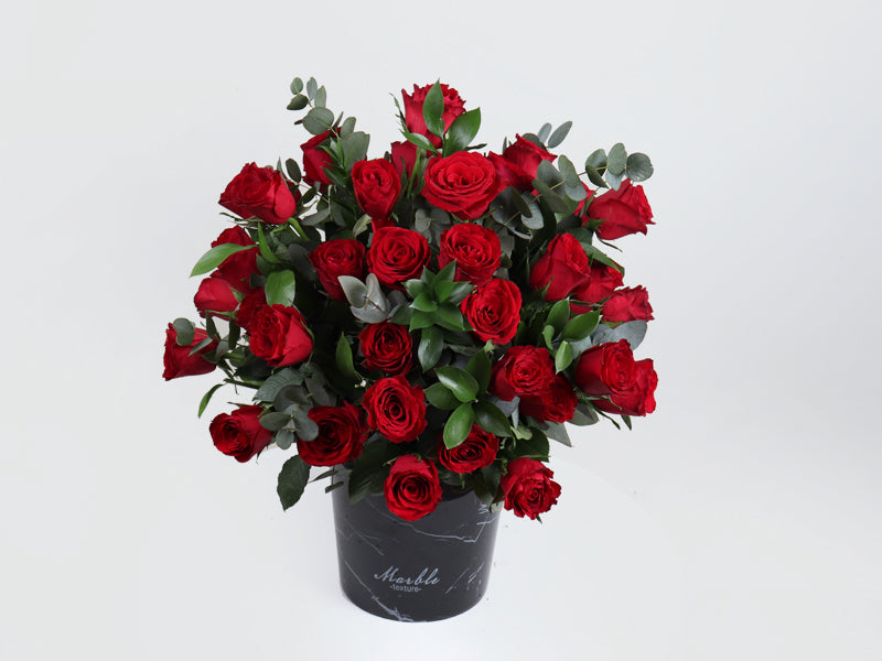 Black Marble Arrangement Red Roses