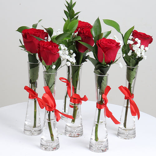 Single Stem Roses Single Stem Roses in Vase (6 Pieces) - Elegant Flower Display | Pooji ...