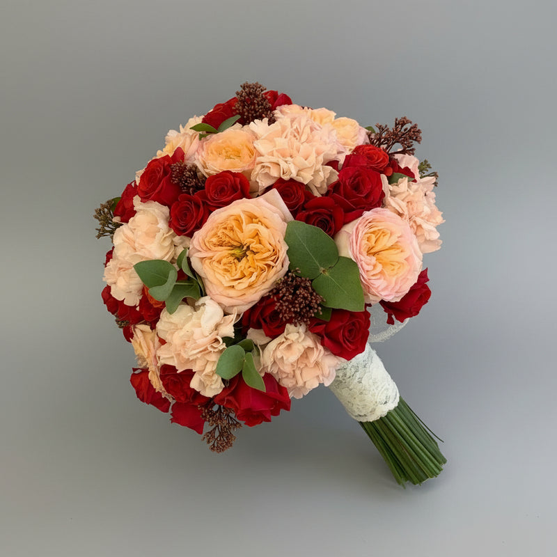 Luxury Bridal Bouquet - Garden Roses &amp; Red Baby Roses — same-day flower delivery in Kuwait