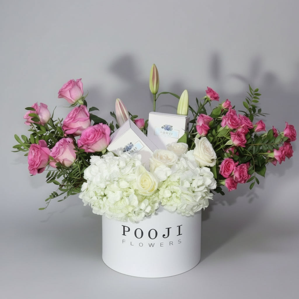 Luxury Flower Box with Perfume & Chocolates
