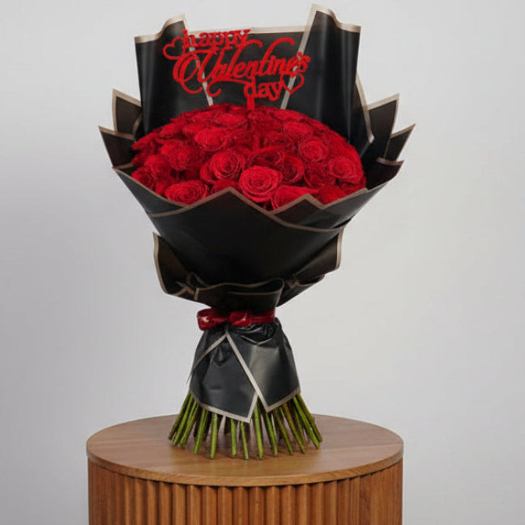 Luxury Red Roses Bouquet 50 Stems - Premium Valentine's Day Flowers
