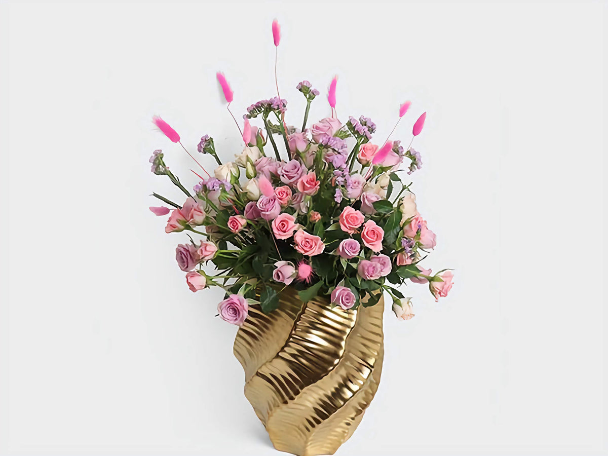 Mix Baby Roses in Golden Vase