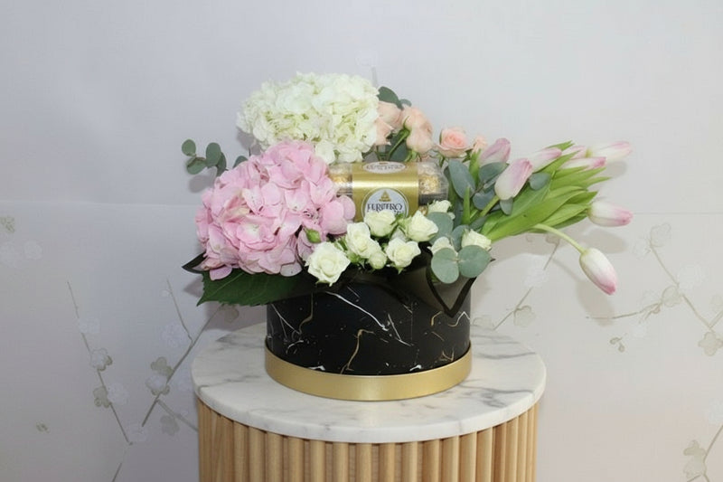 Mixed Flowers in Marble Flower Box — same-day flower delivery in Kuwait
