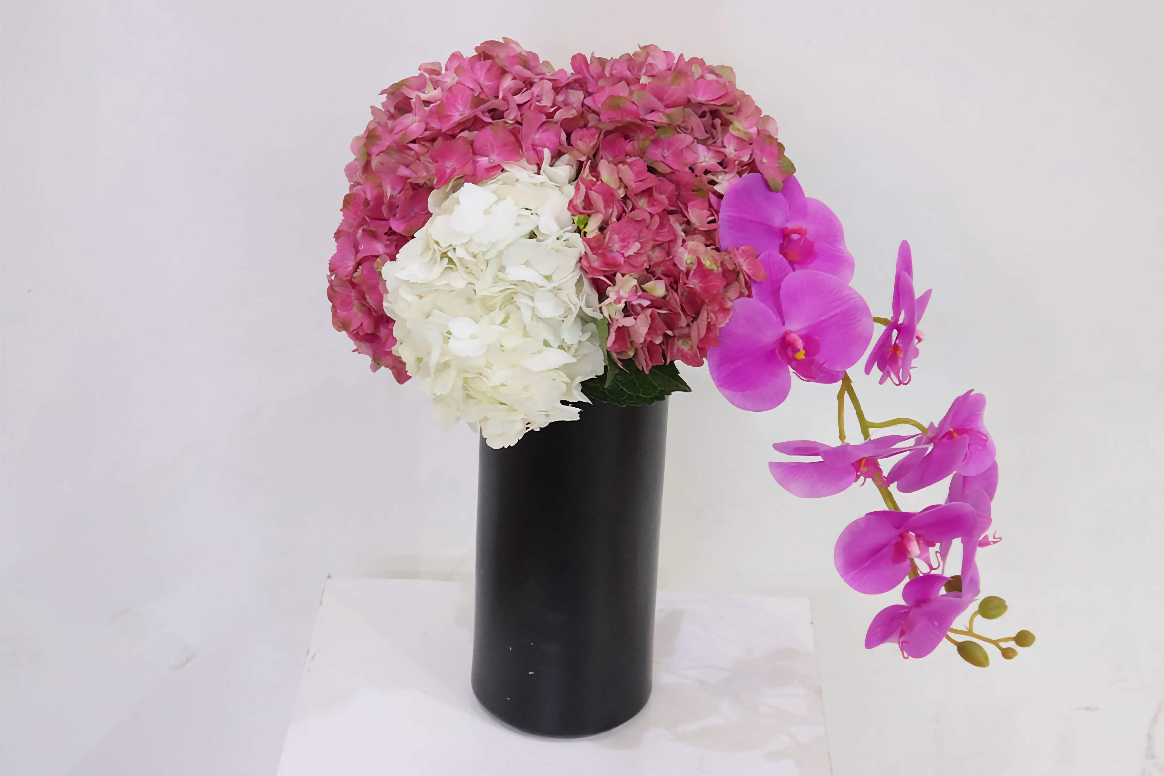 Mixed Hydrangea in Black Vase