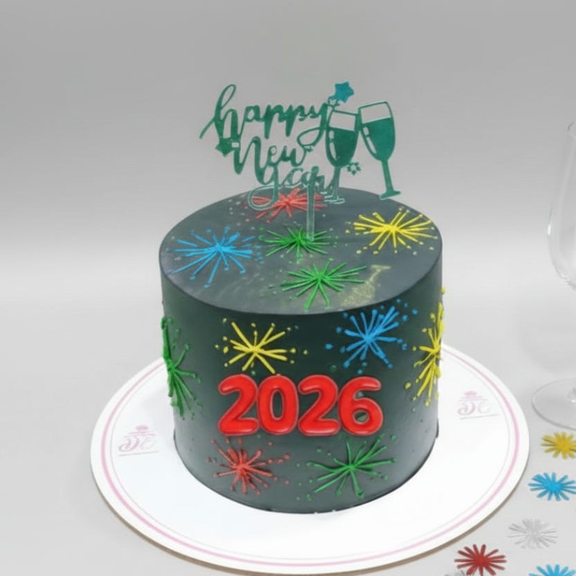 New Year's cake with 'Happy New Year' and '2026'