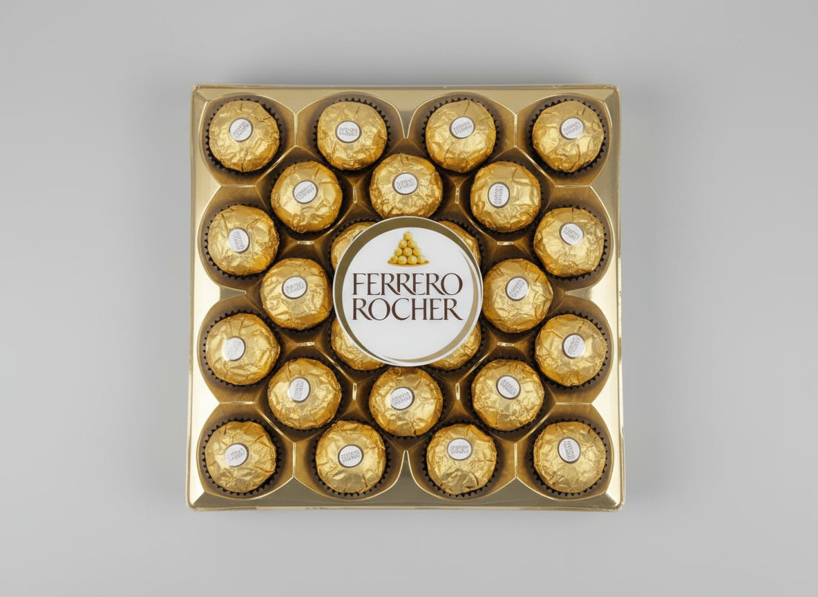 Pack of Ferrero Rocher chocolates in clear packaging