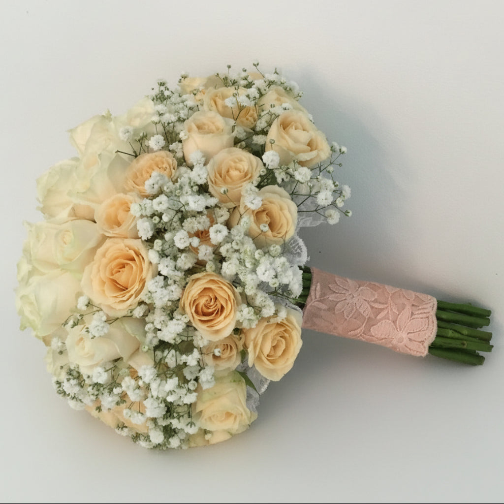 Peach Baby Rose Bridal Bouquet | Romantic Wedding Flowers Kuwait