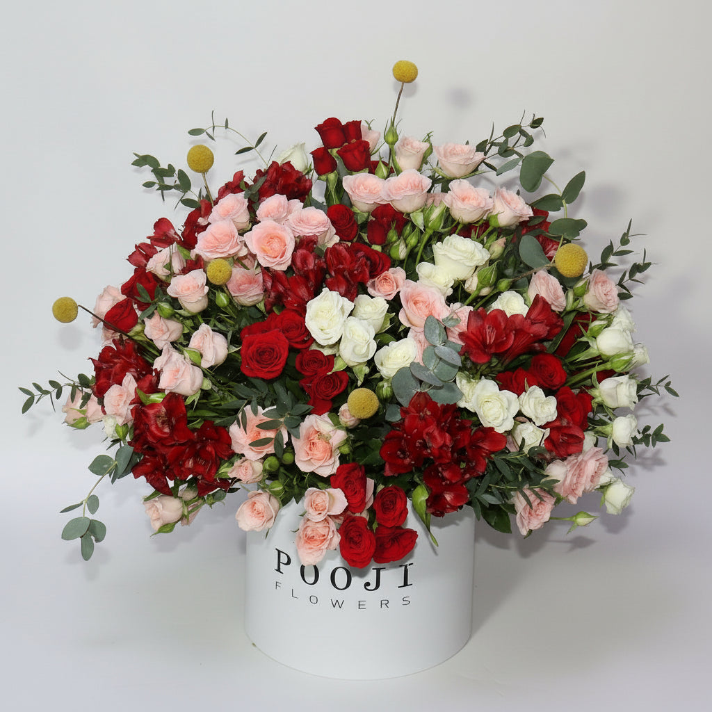 Peach & Red Roses Flower Box