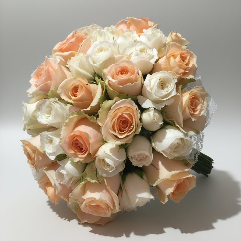 Peach &amp; White Bridal Bouquet — same-day flower delivery in Kuwait