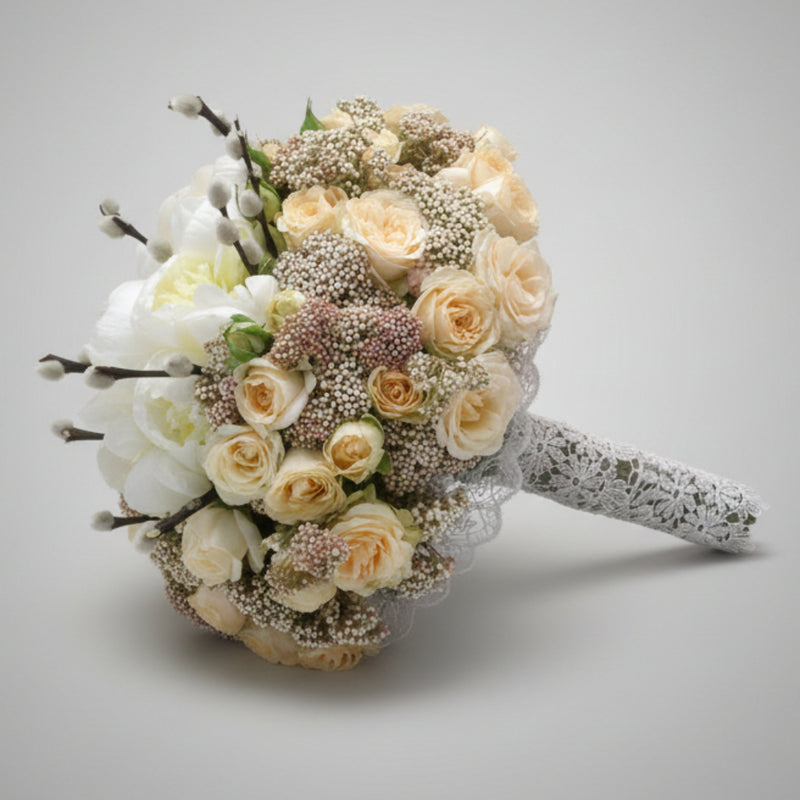 Peach &amp; White Bridal Bouquet — same-day flower delivery in Kuwait