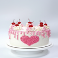 Pink Cherry Cake with Heart Decoration