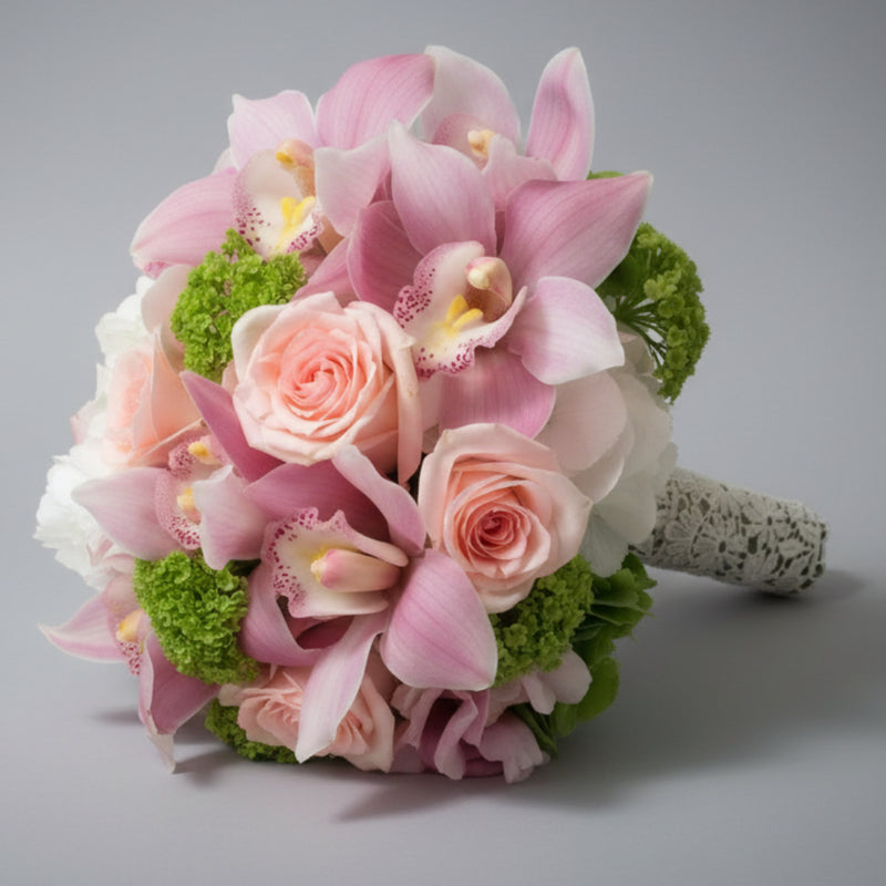 Pink &amp; Green Bridal Bouquet - Premium Mixed Flowers — same-day flower delivery in Kuwait