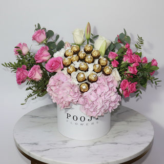 Pink Romance Luxury Flower Box with Chocolates