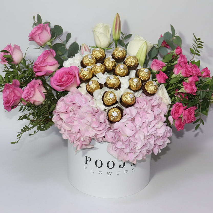 Pink Romance Luxury Flower Box with Chocolates