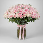 Pink Roses in Glass Vase