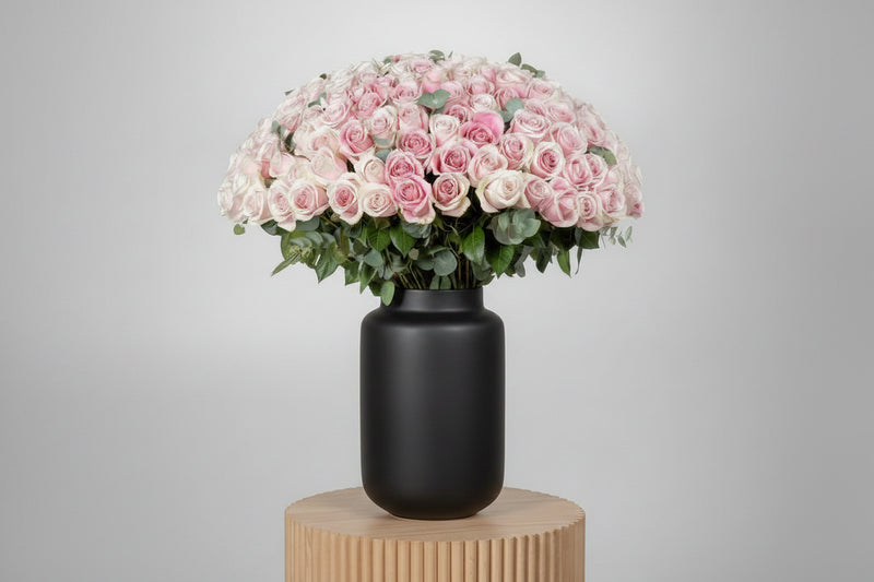 Pink Roses in Glass Vase