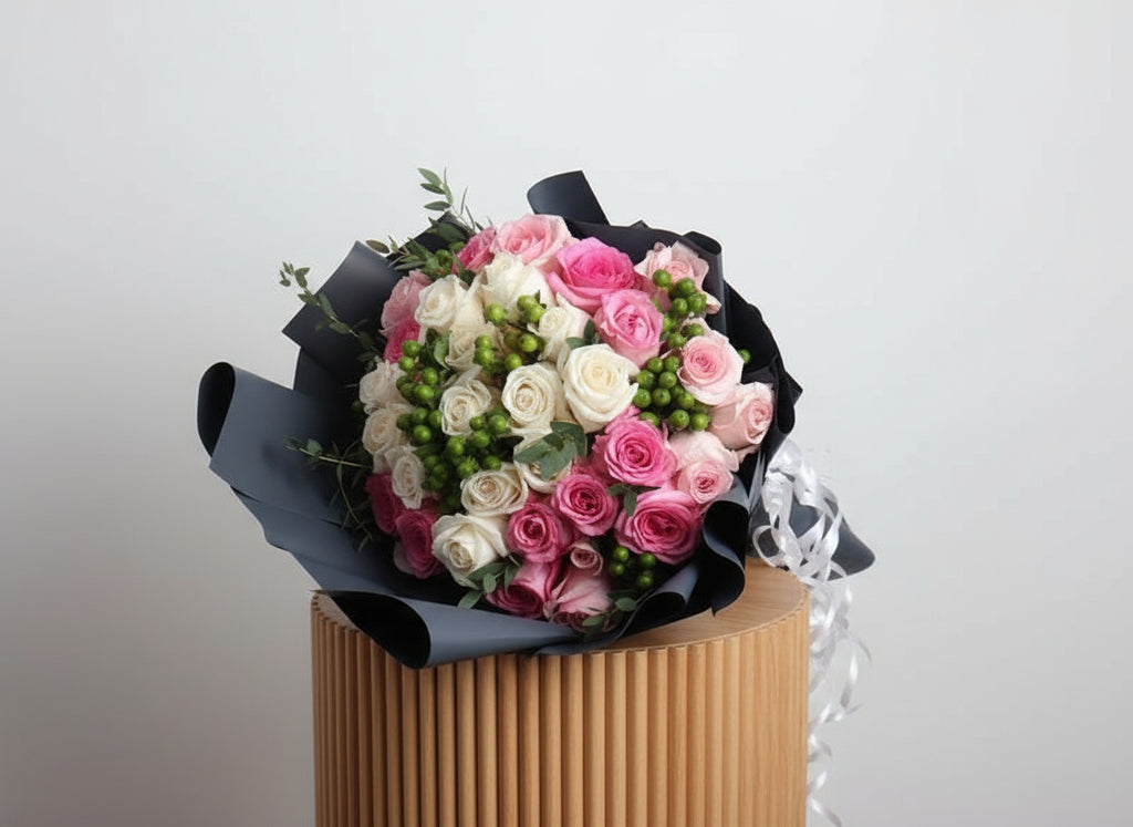 Pink White Green Hand Bouquet