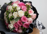 Pink White Green Hand Bouquet Close Up