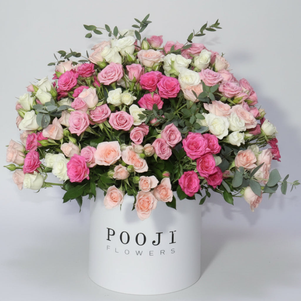 Pink & White Mixed Roses Flower Box
