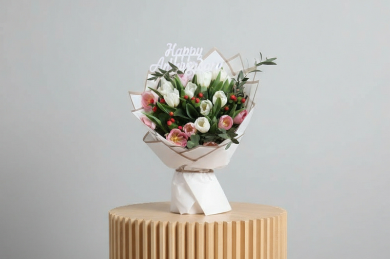 Pink White Tulips Bouquet — same-day flower delivery in Kuwait
