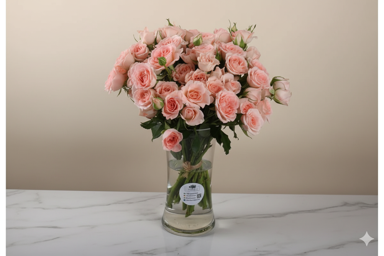 Premium Peach Roses in Vase | 25 Stems