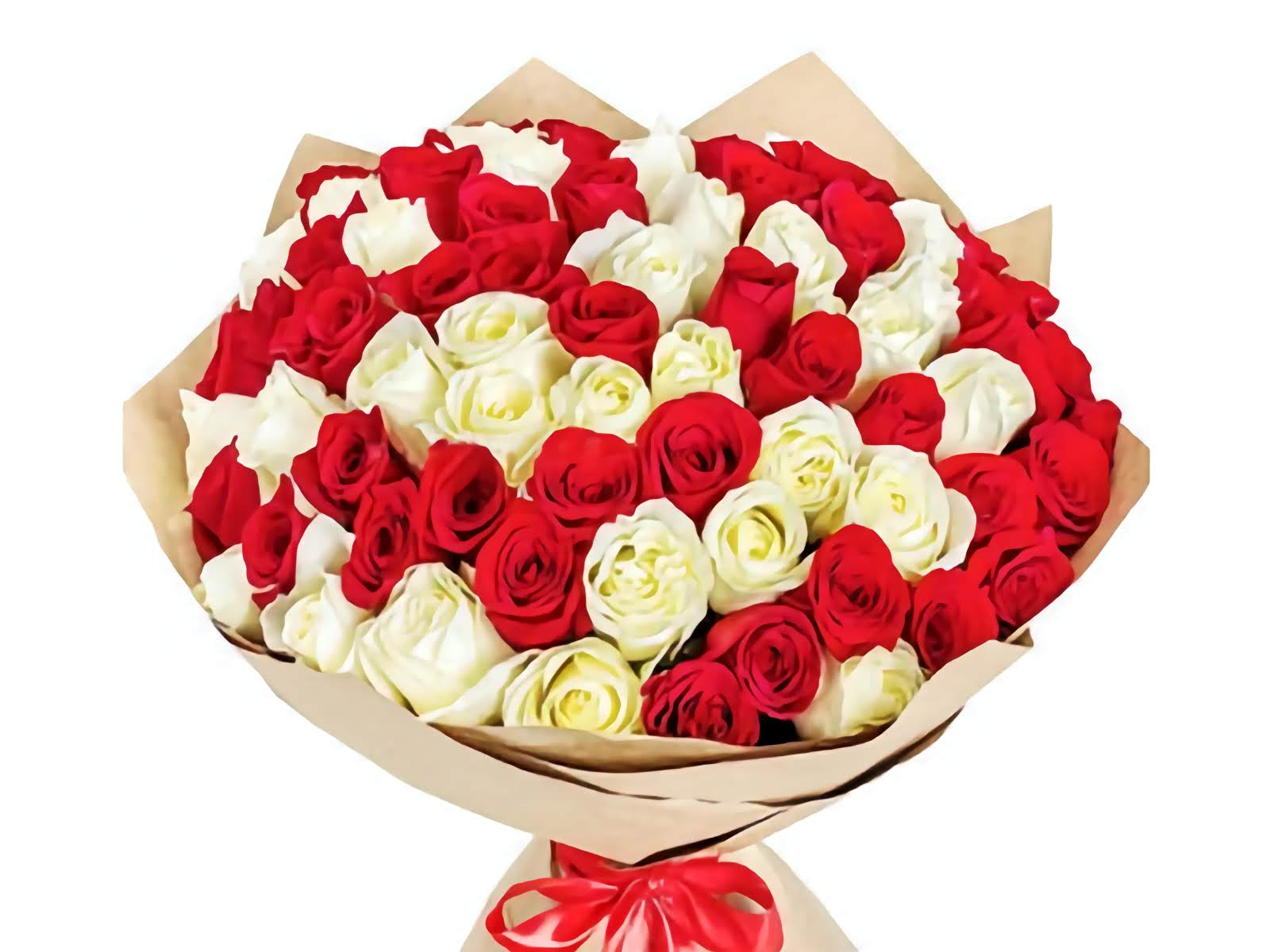 Premium Red & White Rose Bouquet - 40 Stems