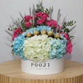 Pushy Baby Roses with Blue &amp; White Hydrangea Flower Box