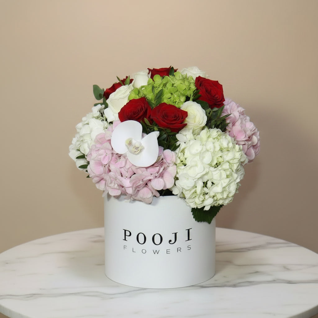 Red Rose & White Bloom Flower Box
