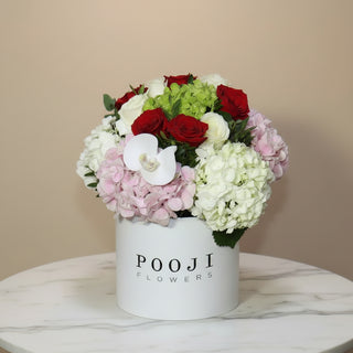 Red Rose & White Bloom Flower Box