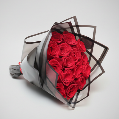 Red Roses Bouquet | 15 Stems | Black Wrap