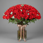 Red Roses in Glass Vase