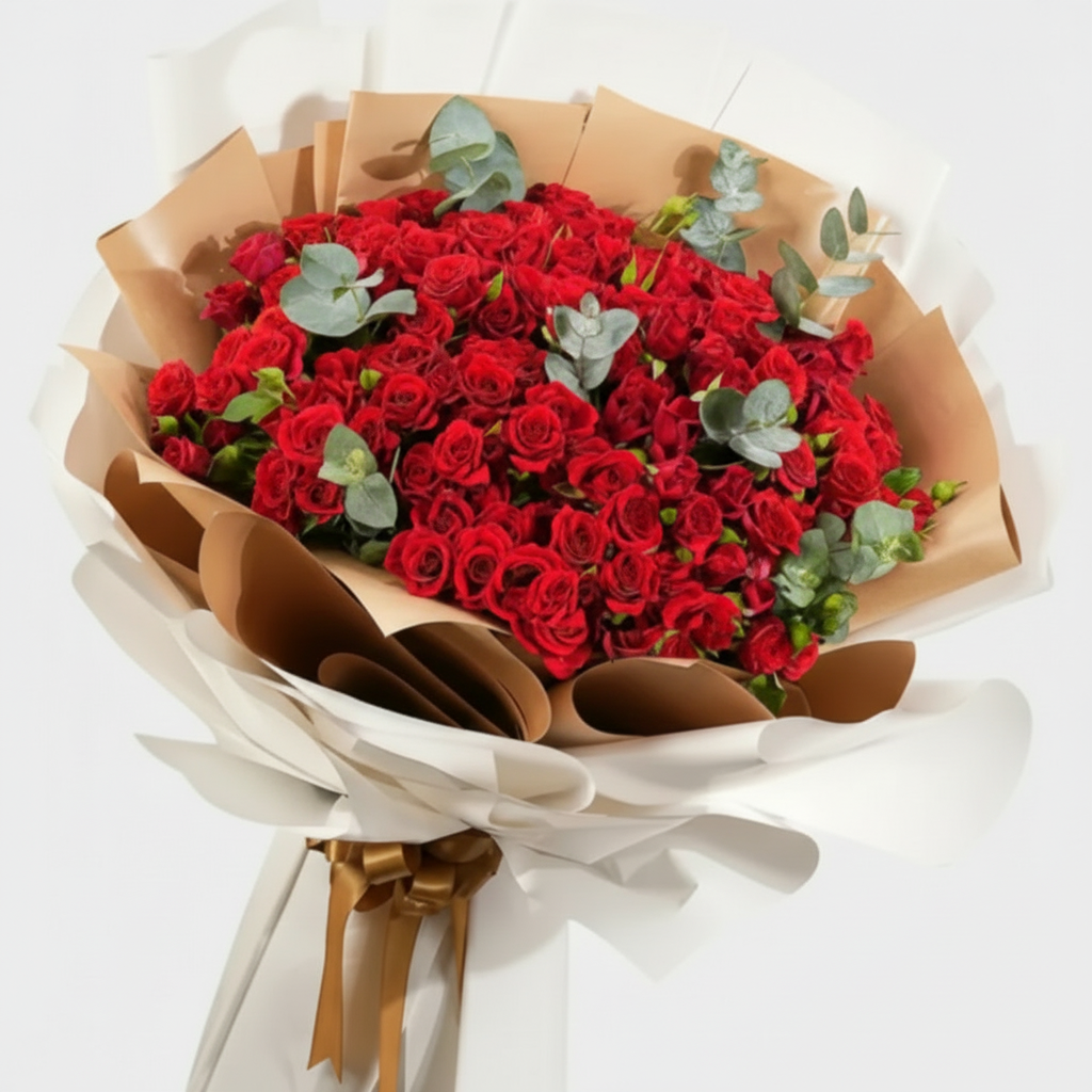Red Spray Roses Bouquet - Luxury Hand-Wrapped uwait