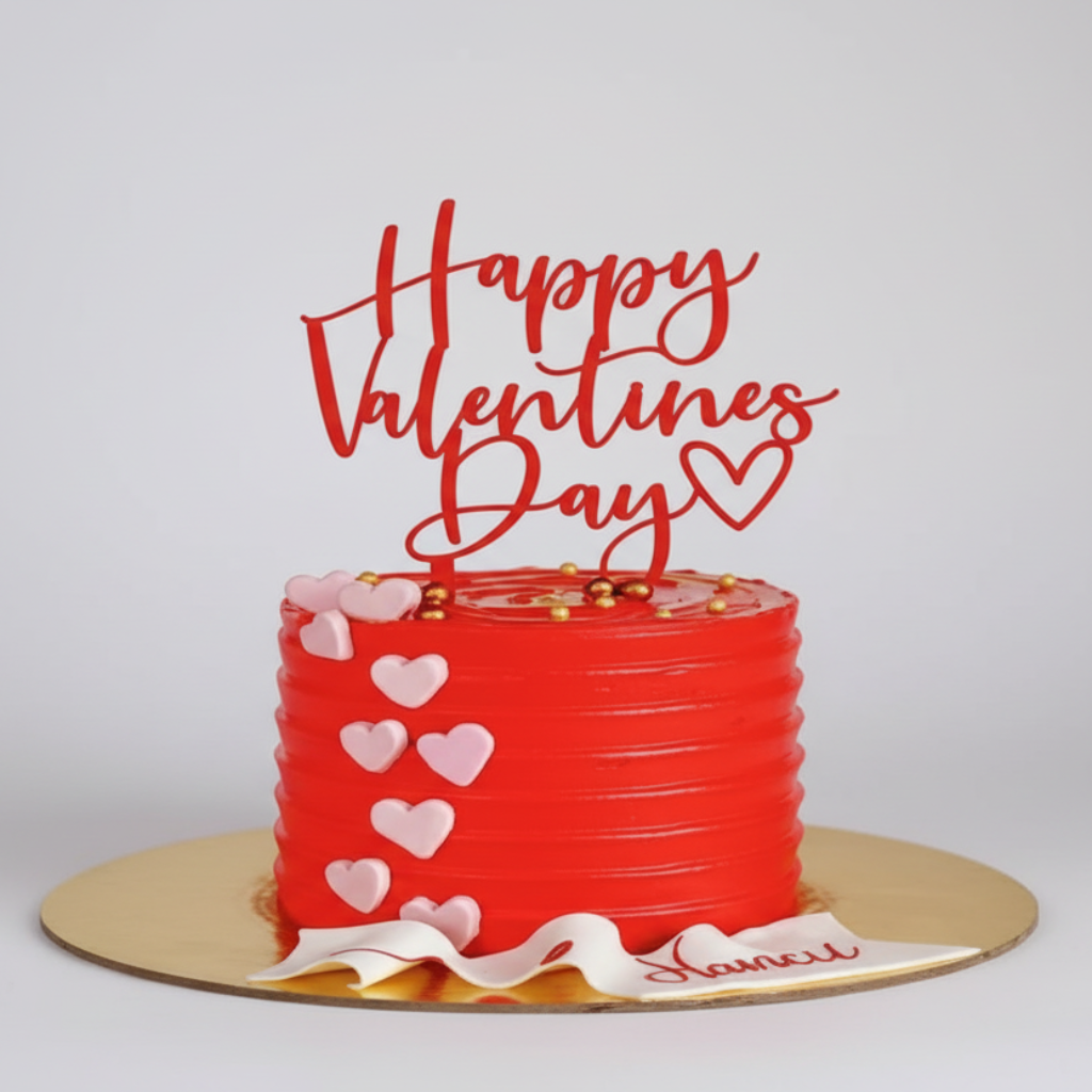Red cake with 'Happy Valentine's Day' decoration | Same Day Delivery 