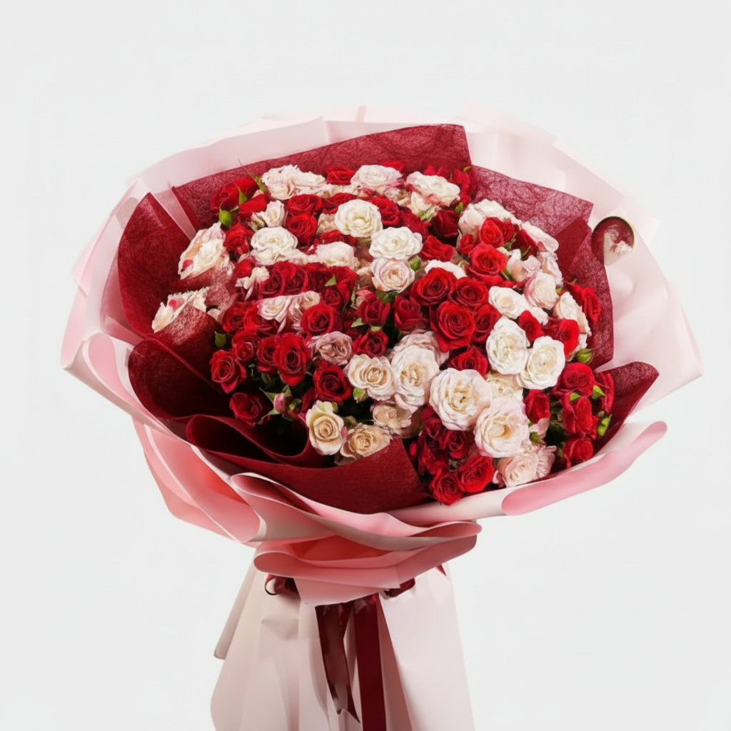 Red & Pink Spray Roses Bouquet Kuwait | Luxury Flower Delivery | Pooji ...