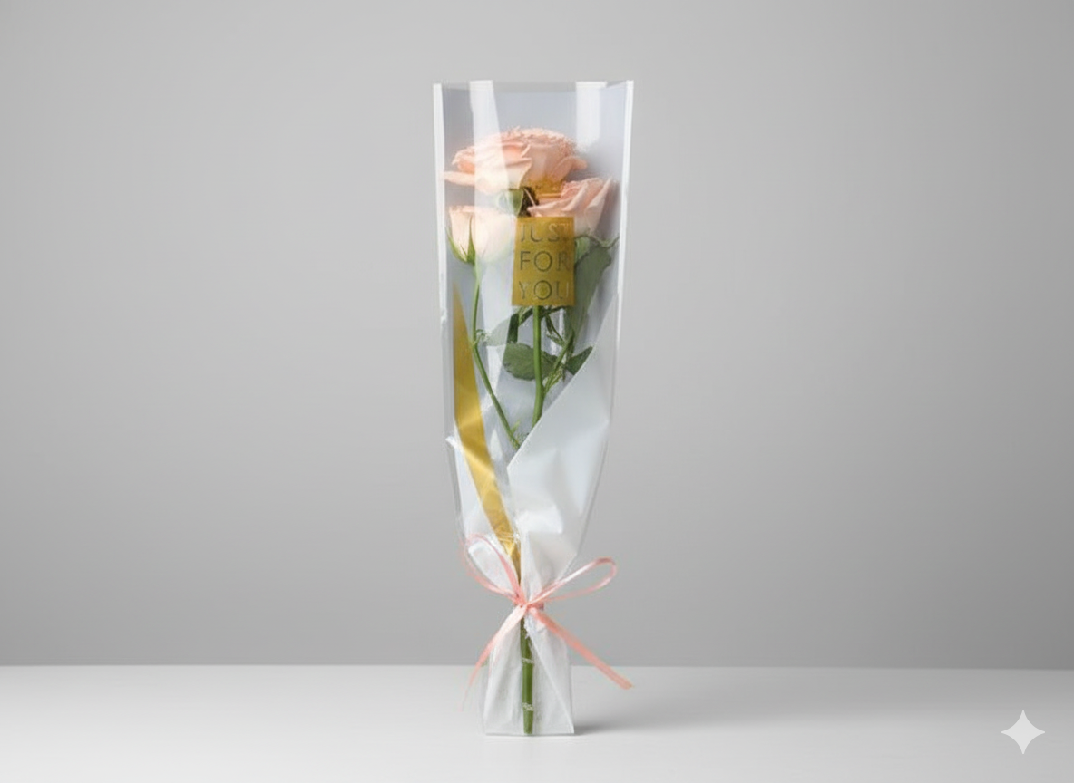 Single Peach Baby Roses with Wrapping