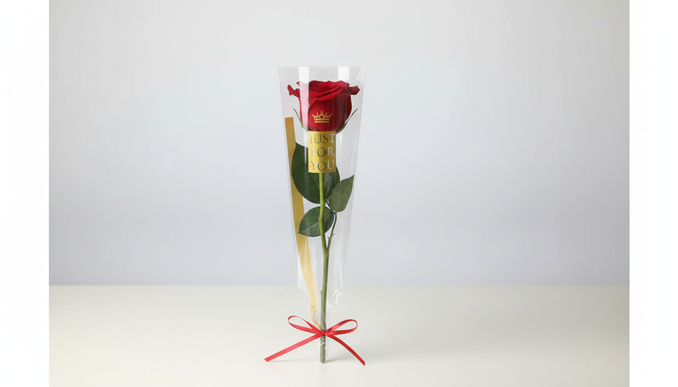 Single Red Roses With Wrapping
