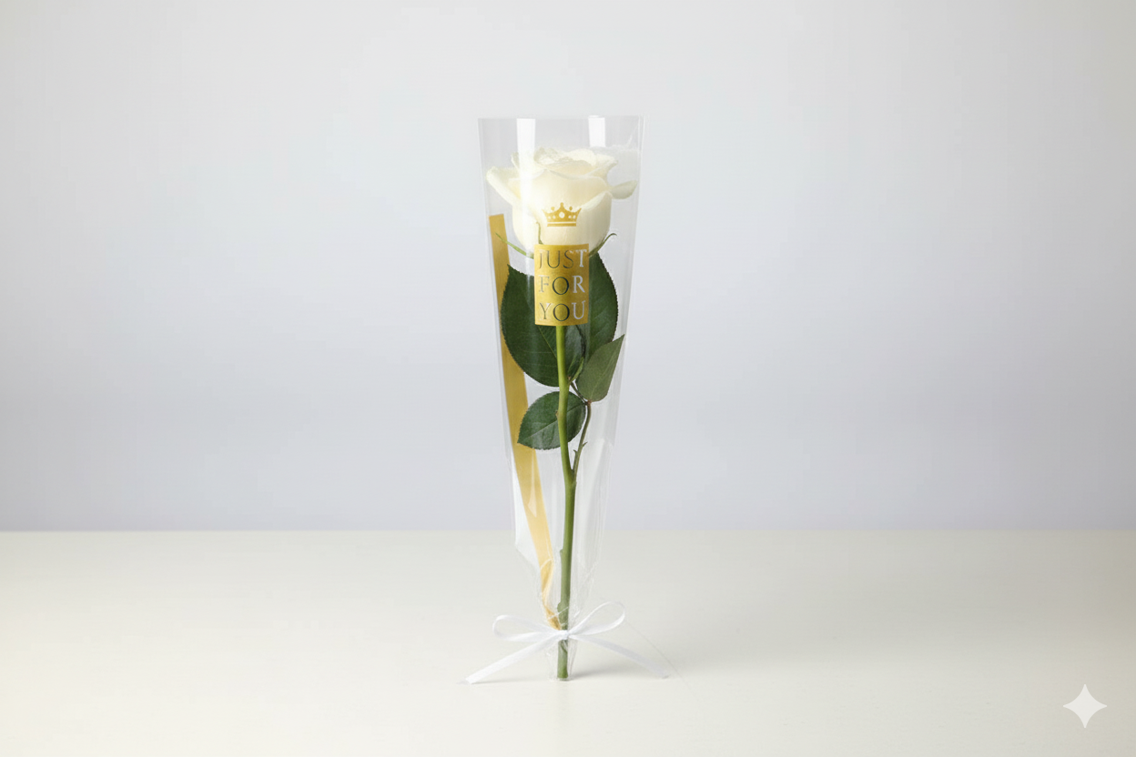 Single White Roses With Wrapping