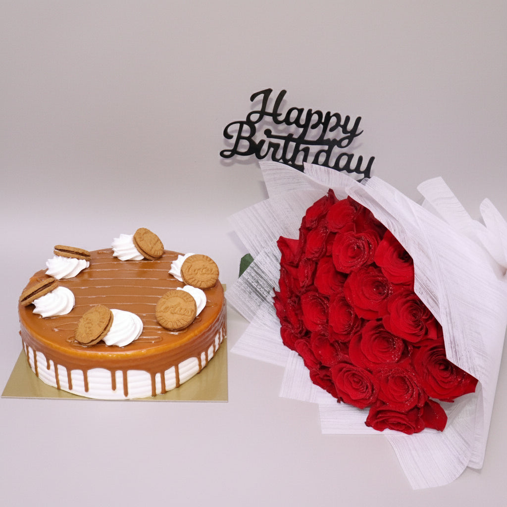 Sweet Celebration - Birthday Cake & Roses Combo