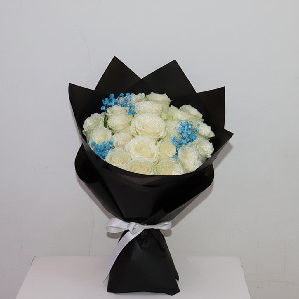 20 White Roses With Touch blue nim nim