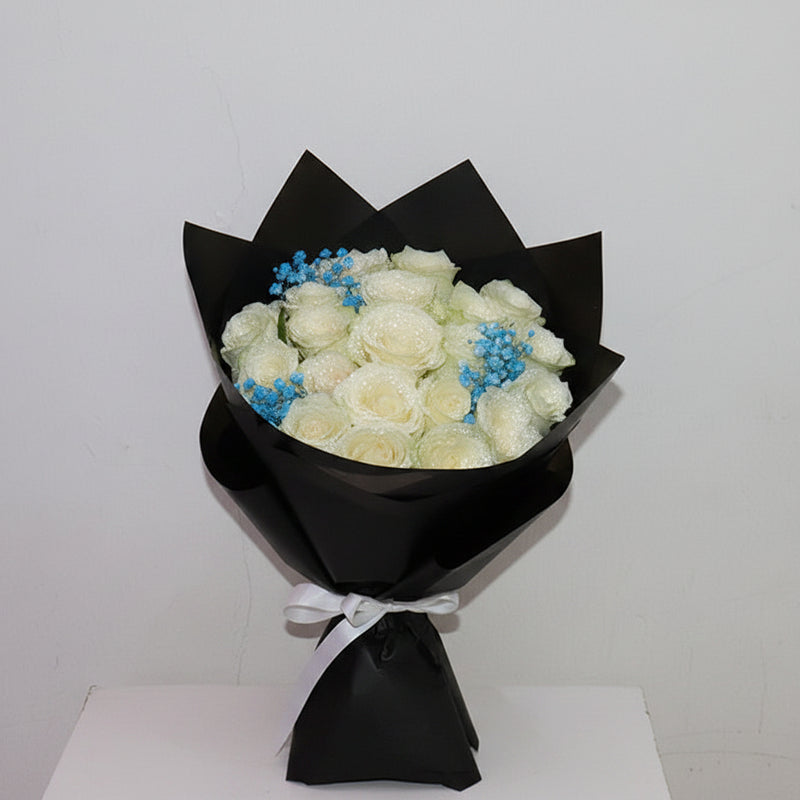 20 White Roses with Blue Accents — same-day flower delivery in Kuwait