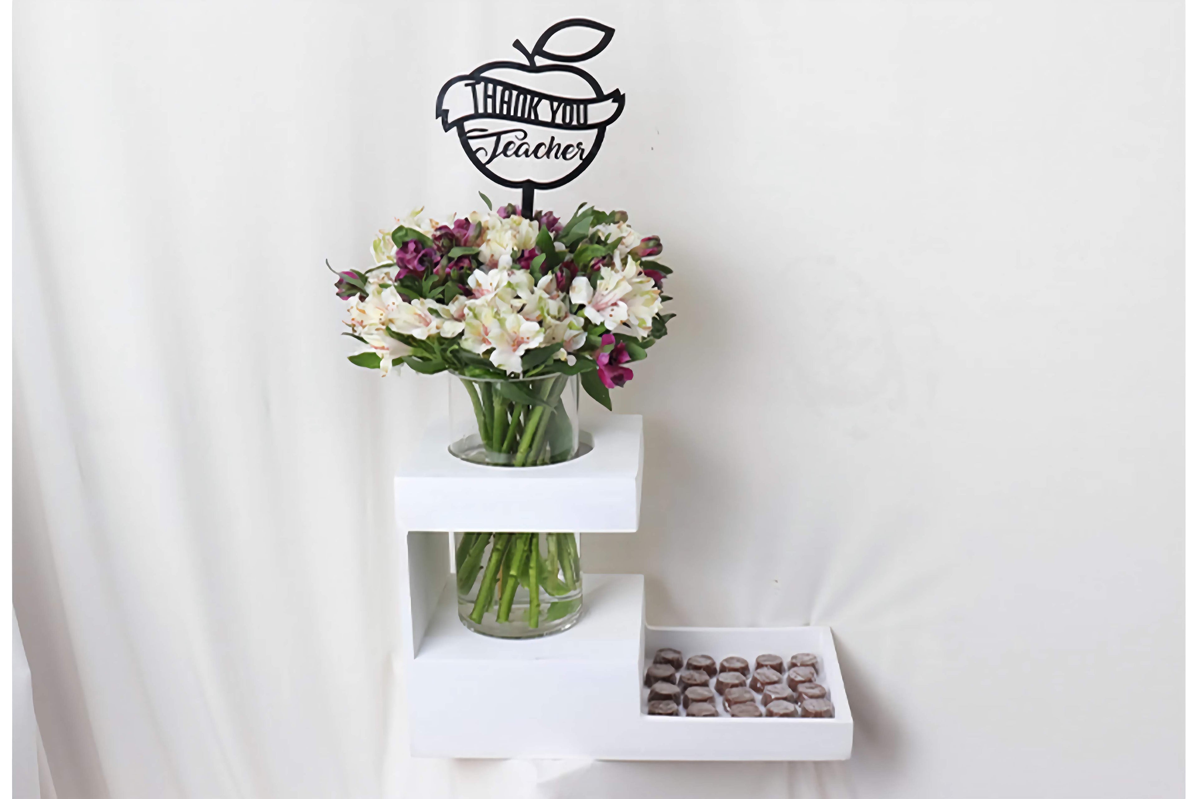 Teacher's Day Elegance - White & Purple Alstroemeria with Chocolates