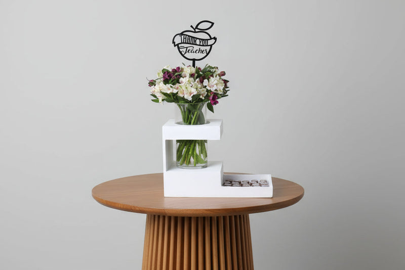 Teacher's Day Elegance - White & Purple Alstroemeria with Chocolates