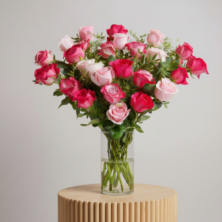 Valentine 25 Blush Roses Vase