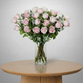 Valentine 25 Pink Roses Vase