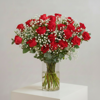 Valentine 25 Red Roses Vase