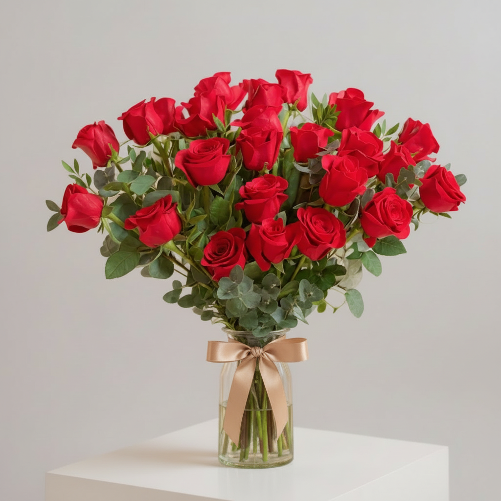 Valentine 25 Red Roses Vase