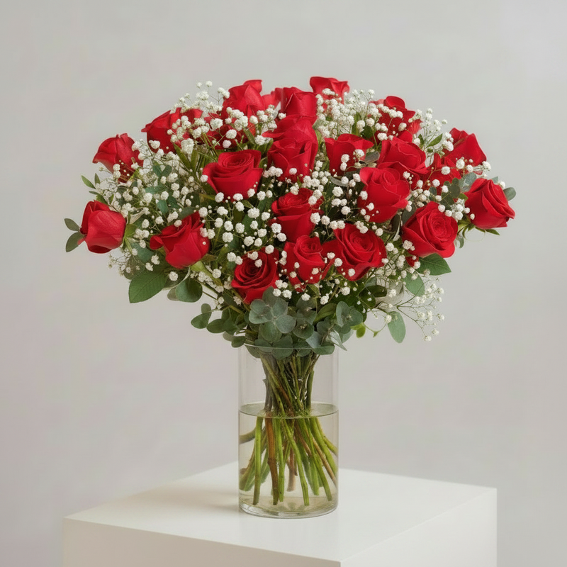 Valentine 25 Red Roses Vase — same-day flower delivery in Kuwait