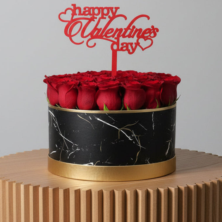 Valentine Red Roses Luxury  Black Marble Box Kuwait