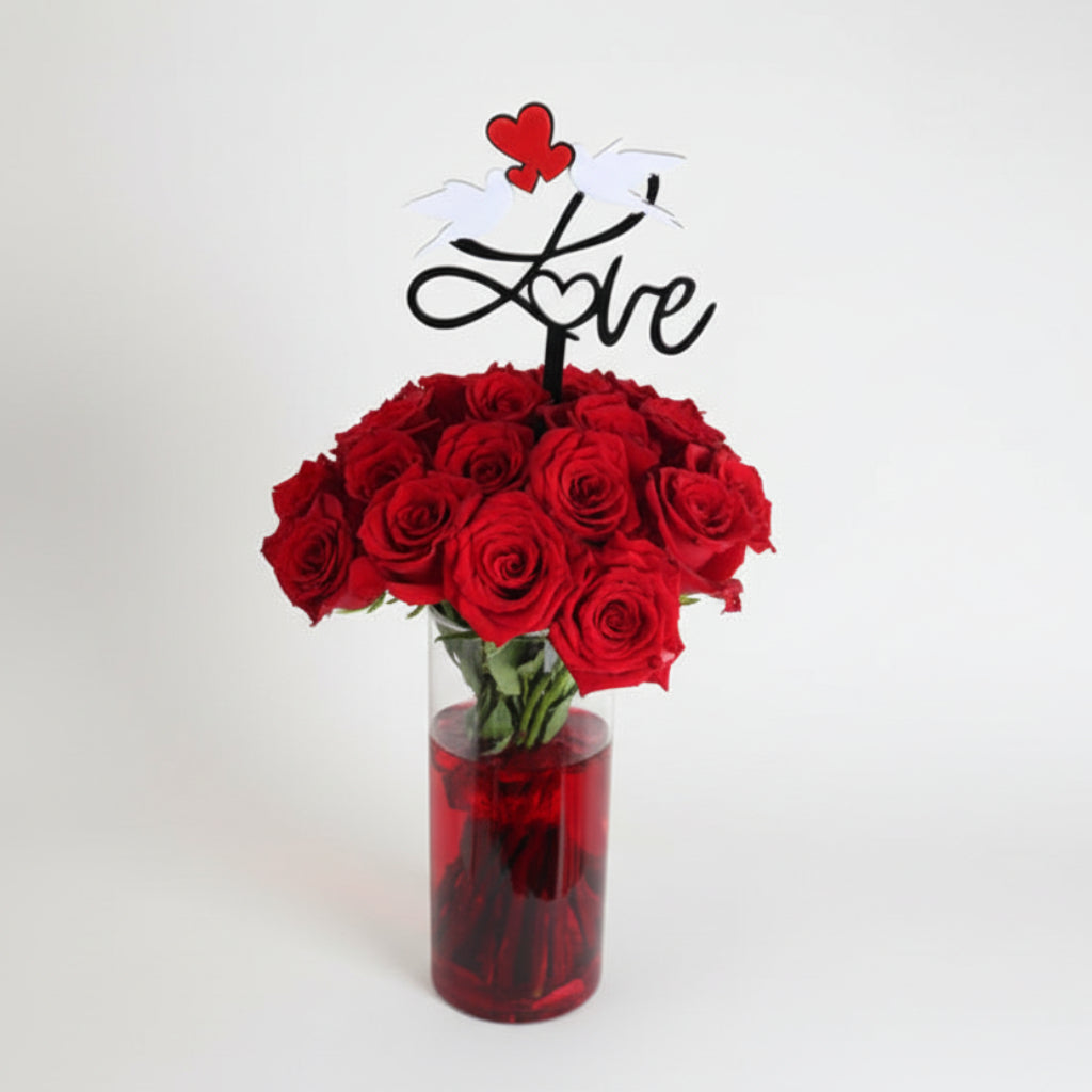 Valentine red roses vase